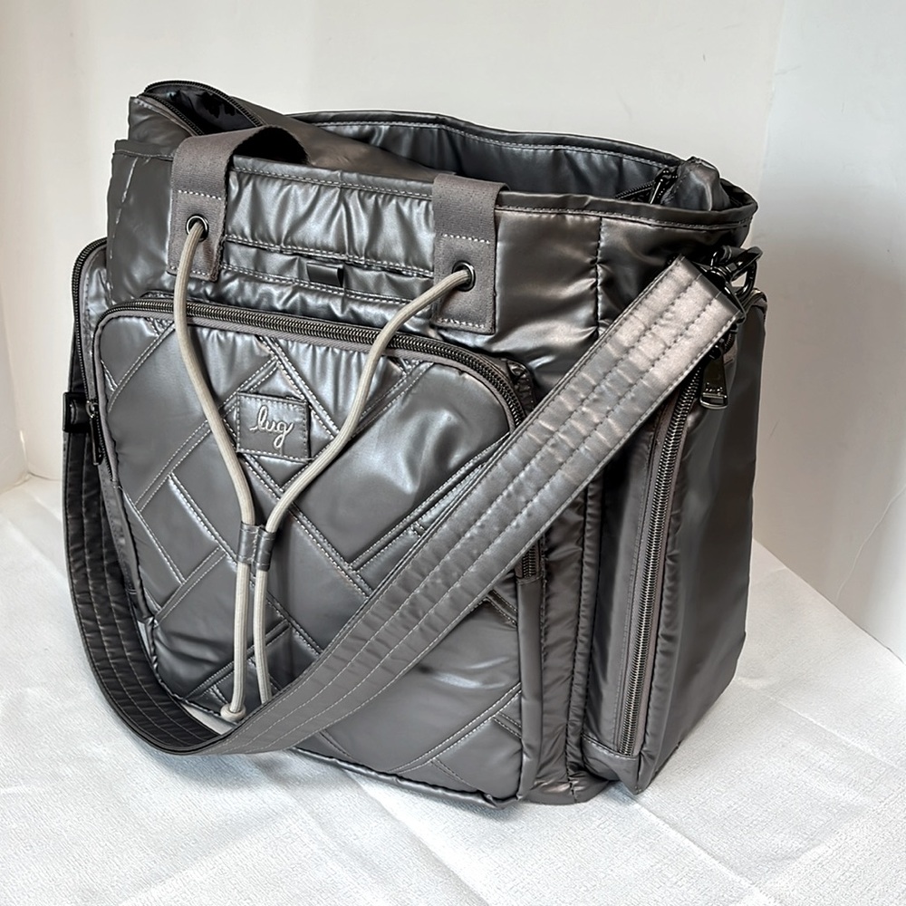 Lug Metallic Gray Quilted Duffel diaper bag